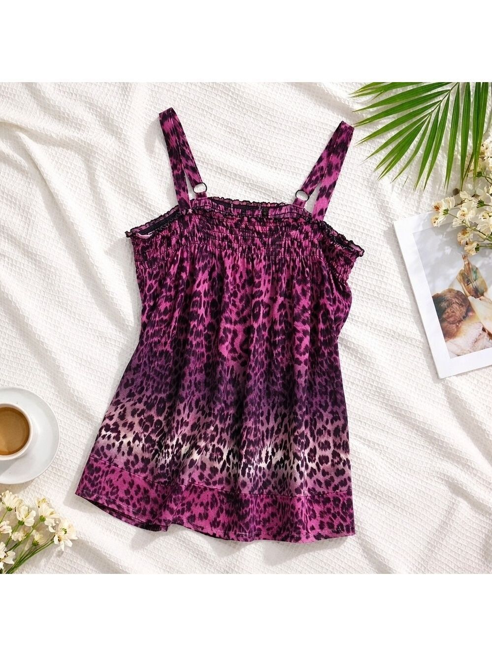 MXM Plus Sz 1X Magenta Leopard Print Smocked Stretch TankTop Festival Streetwear